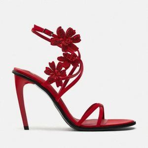 ZARA FLORAL SANDALS RED